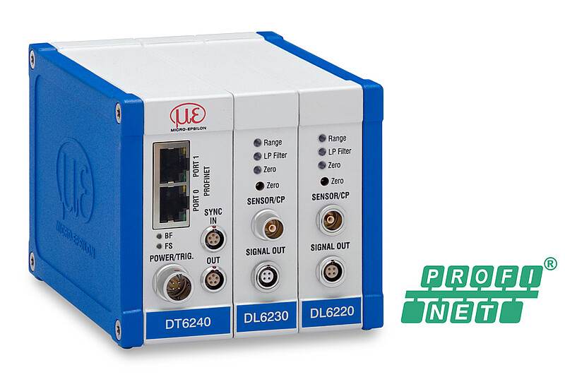 Capacitief standaardmeetsysteem met PROFINET: DT6240-controller met DL6220- en DL6230-demodulator