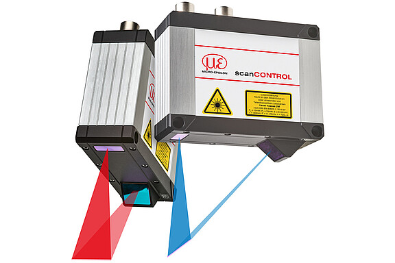scanCONTROL-laserscanner met blauwe en rode laser